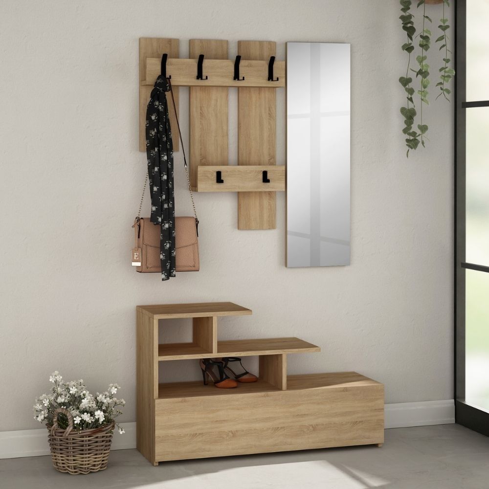 Mobile Ingresso Vesty Rovere Oak Con Scarpiera E Specchio - Asta Mobili