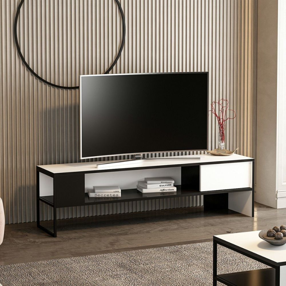 Mobiletto TV in legno chiaro e nero SALTER