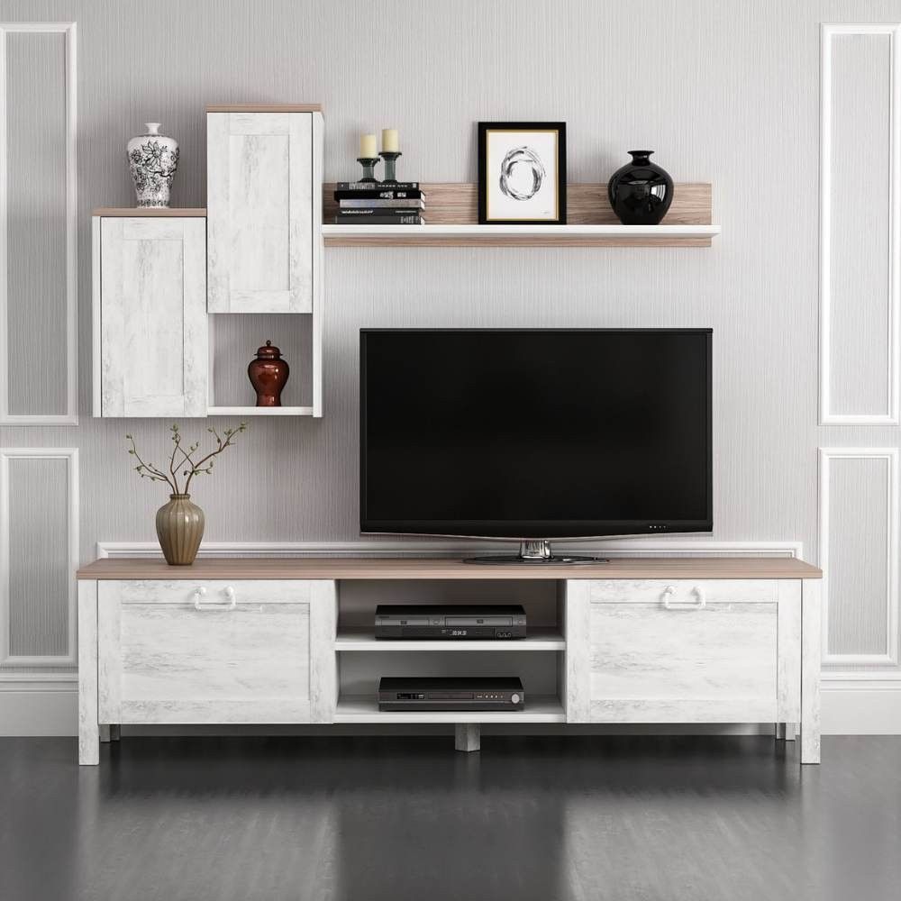 Mobile TV Auri 3 Ante Bianco – 160x40x55 Cm, Stile Nordico, In Melamina, Facile Da Montare