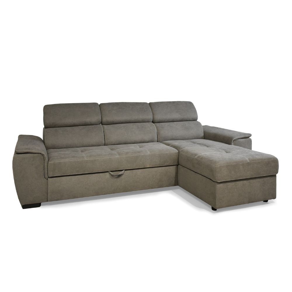 Divano Letto Milani Home PETER Con Penisola Contenitore, Grigio Scuro, 3 Poggiatesta Regolabili