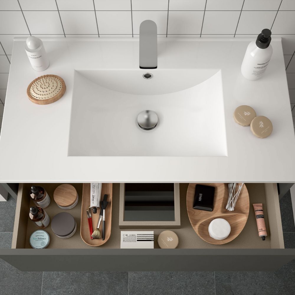 Mobile bagno a terra 100 cm Grigio sabbiato due cassetti - Caesaroo