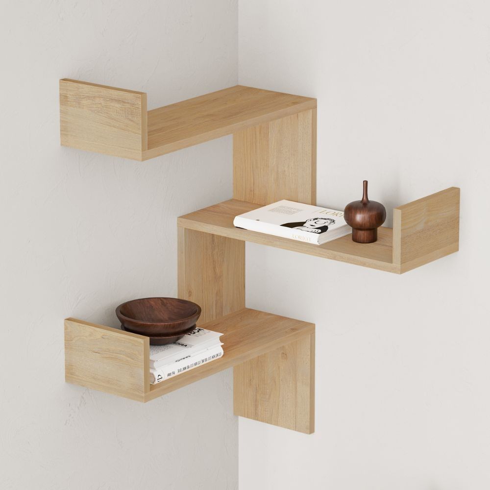 Libreria Angolare Nati, 34x161h Cm, 5 Ripiani, Colore Tortora: Soluzione Salvaspazio In Legno Per Soggiorno E Cucina