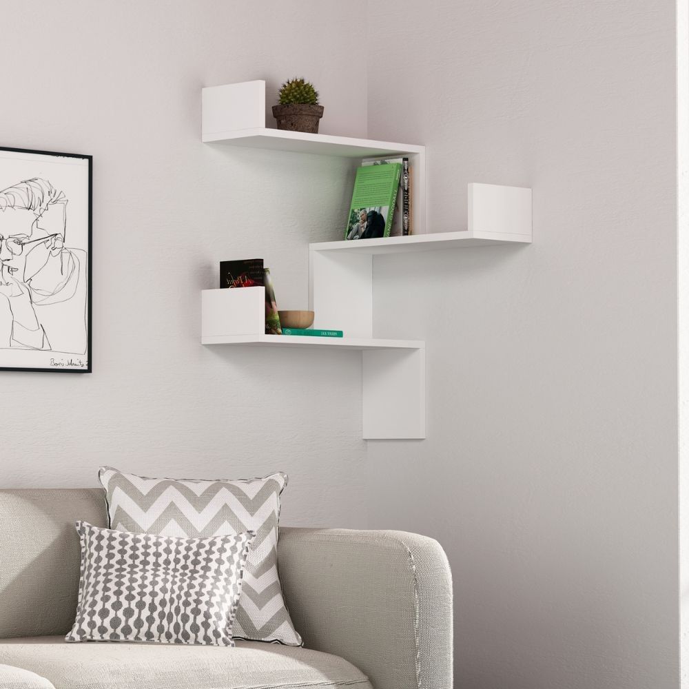 Libreria Angolare 5 Ripiani 20x20x120 Cm, Mensola Stretta Da Parete In MDF Bianco, Perfetta Per Libri E Oggetti Piccoli