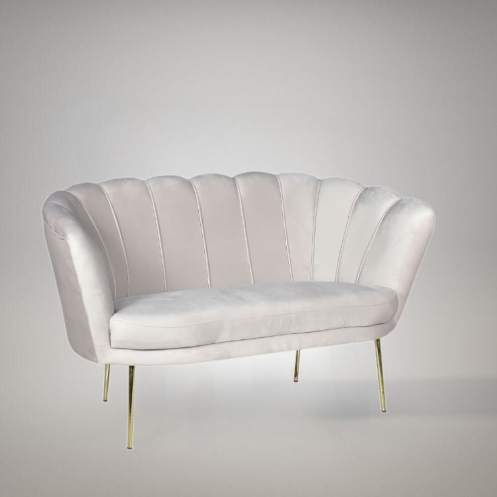 Divano Due Posti Orel In Velluto Babyface 02 Crema Piedini Oro