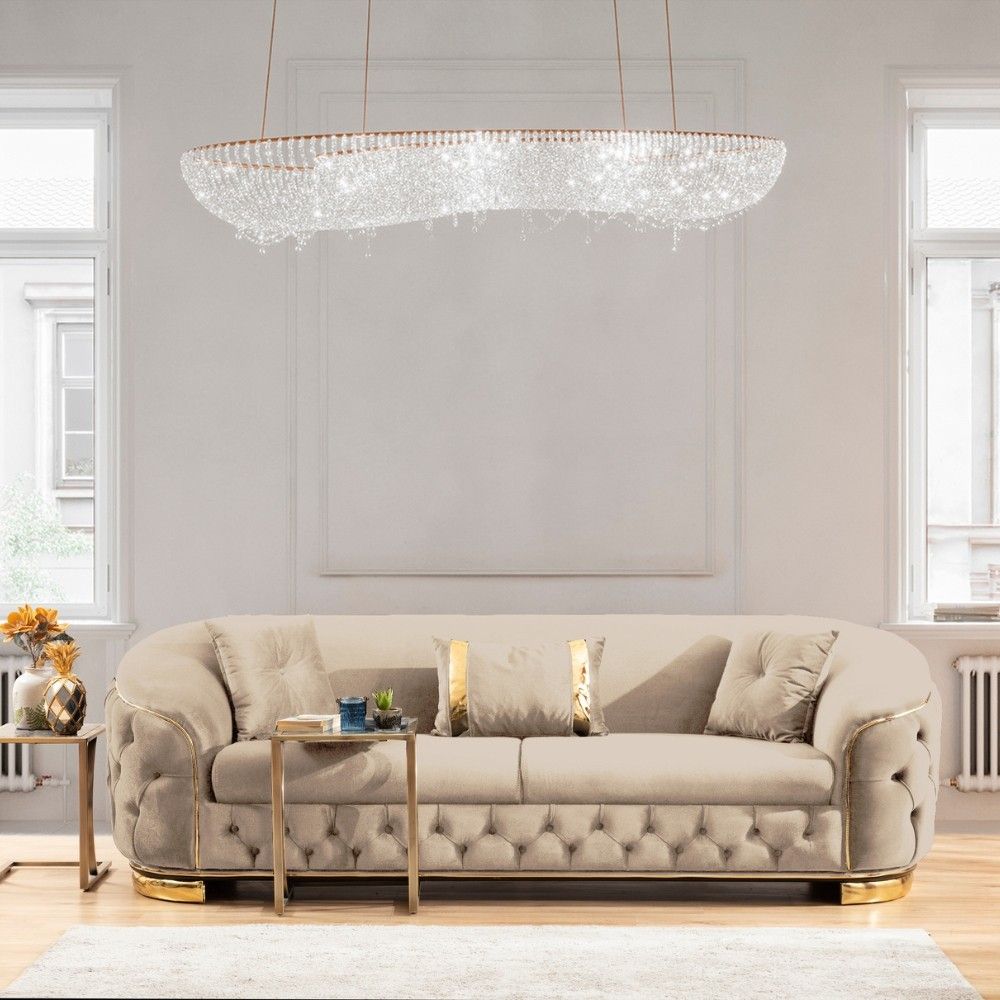 Divano Venice Posti In Tessuto Babyface 03 Tortora Con Gambe Oro - Main Image