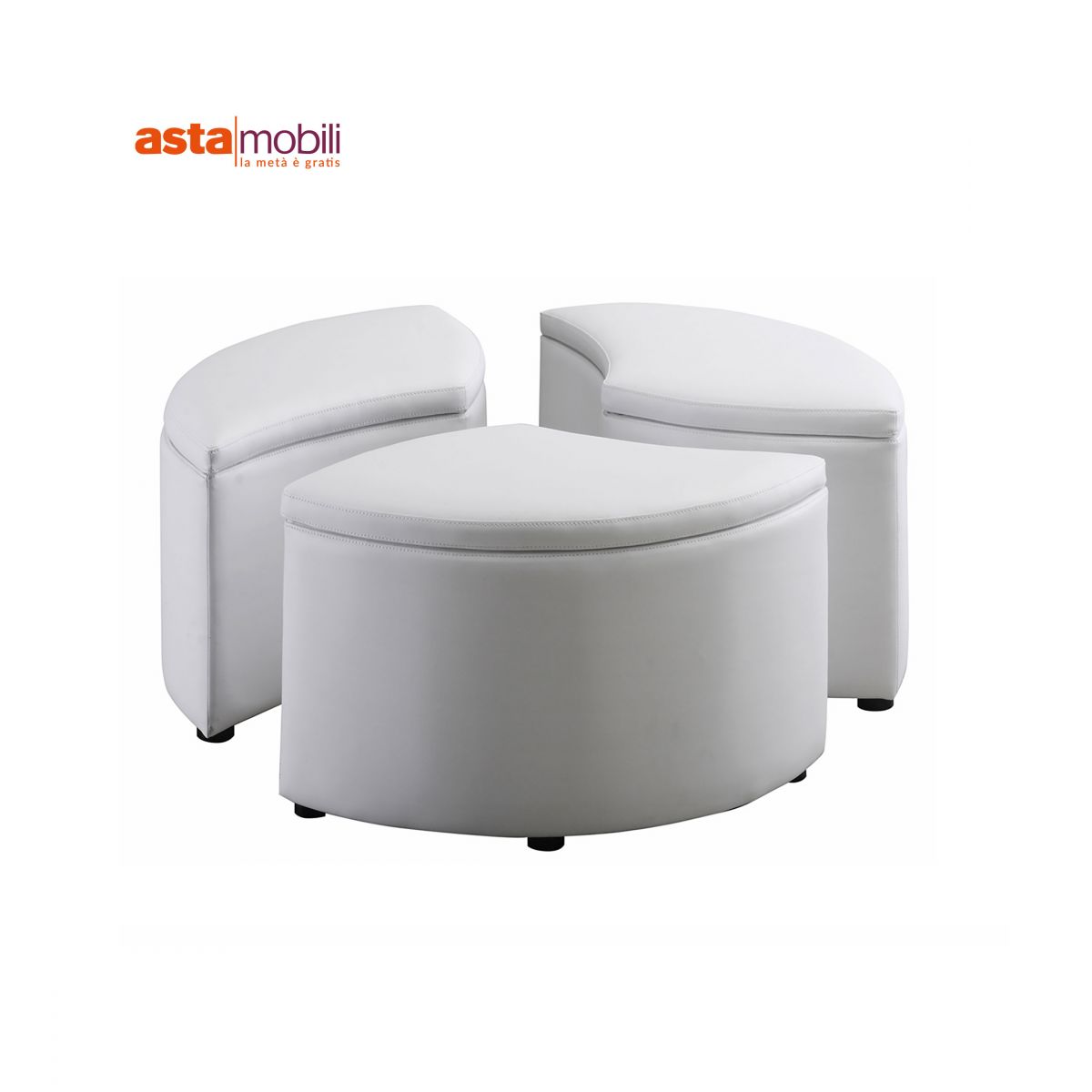 Set Pouf Contenitore Tondo Divisibile Rivestito In Ecopelle Bianca - Asta  Mobili