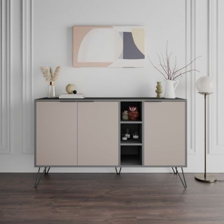 Credenza Jacky2 2 ante e 4 cassetti 120x85h cm rovere bianco