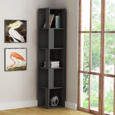 Libreria Leno colore antracite ripiani noce 94x160