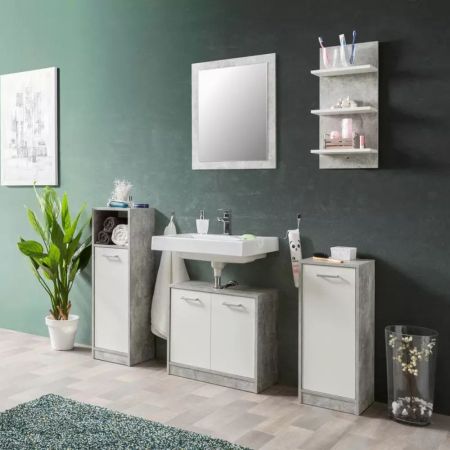 Specchiera bagno con anta e ribalta cemento