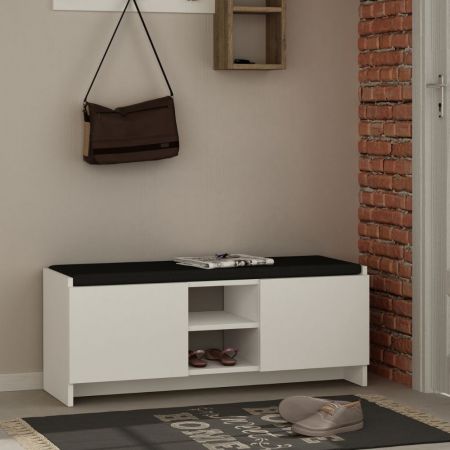 Toeletta da trucco Sane con 2 cassetti bianco con piedi neri e specchio con luci LED lampadine escluse