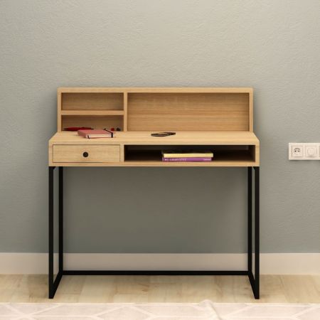 Scrivania con libreria Halk colore rovere e bianco