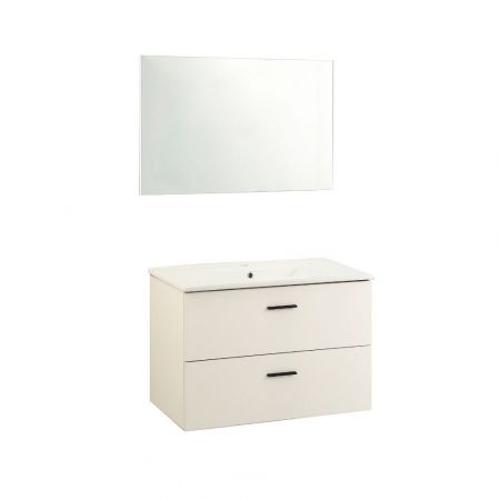 Mobile da bagno sospeso Belfast con due cassetti colore noce effetto cannettato