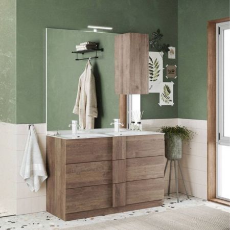 Mobile bagno con lavabo e specchio da 60 bianco frassinato