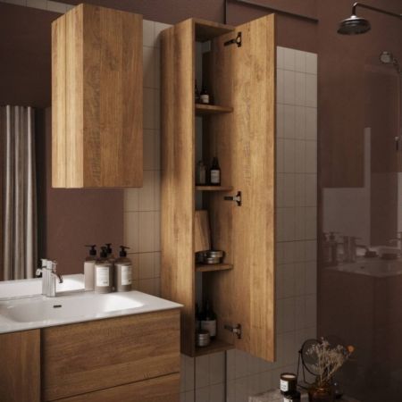 Specchio bagno con pensile Salemi 100x110h e lampada LED rovere mercure