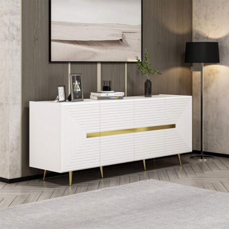 Credenza KUTA53 nera 3 cassetti e anta effetto rafia