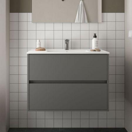 Mobile bagno sospeso Terrex120 nero opaco doppio lavabo 4 cassetti 120x45x54h