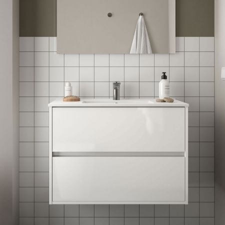 Mobile bagno sospeso Lario con lavabo e specchio bianco 80x46x48 H cm
