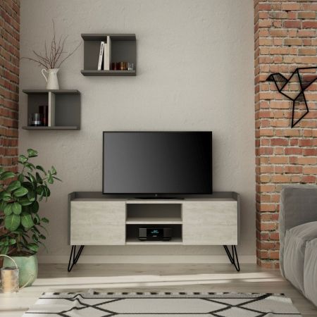 Porta Tv Marion 180 cm in bianco lucido e mercure