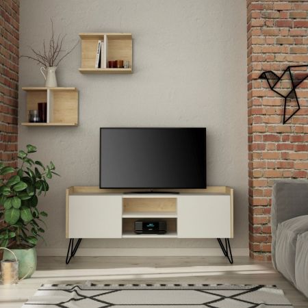 Porta tv Picadilly con struttura e 2 ante a ribalta colore bianco