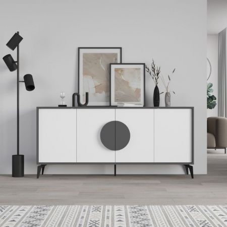 Credenza KUTA53 nera 3 cassetti e anta effetto rafia
