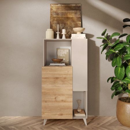 Credenza alta Zanne 2 ante e vani a giorno per forno microonde rovere