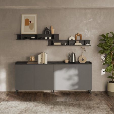 Credenza Jacky2 2 ante e 4 cassetti 120x85h cm rovere bianco