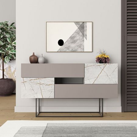 Credenza Rock 4 ante effetto marmo bianco 92x43x145h