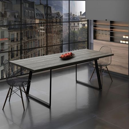 Tavolo Mila 160x90 top ceramica effetto marmo grigio cemento