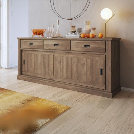 Madia Nordik 4 ante e 1 cassetto in colore noce eastwood e bianco spatolato