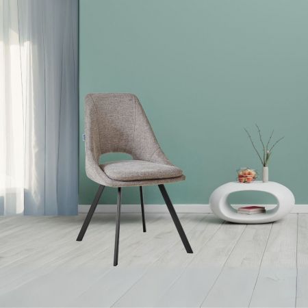 Sgabello Paco con seduta in ecopelle grigio e gamba in metallo inox