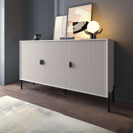 Madia Clara con struttura cashmere 3 ante rovere e nicchie a giorno 142x35,6x83h