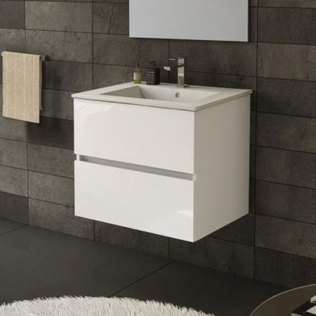 Mobile bagno sospeso Invicta con due cassetti colore nero e maniglia bianca 80x48x45 cm.