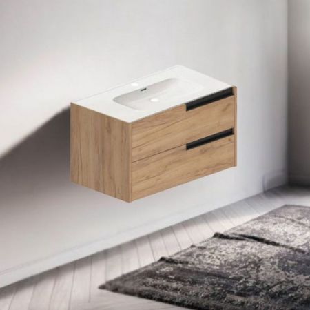 Mobile bagno sospeso Lario con lavabo e specchio bianco 80x46x48 H cm