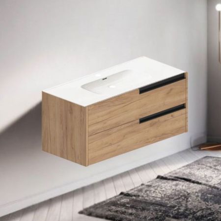 Mobile bagno sospeso Sevilla con 2 cassetti 100x44.6x52 cm colore rovere quercia