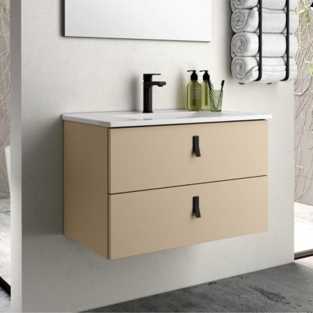 Mobile bagno sospeso Claros100 bianco laccato lucido con lavabo 2 cassetti 100x45x56h