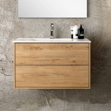 Mobile bagno sospeso Soho con due cassetti effetto cannettato colore bianco opaco 100x45x50 cm.