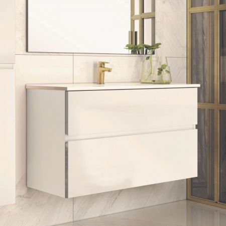 Mobile bagno sospeso Resia con specchio rovere 90x46x54 H