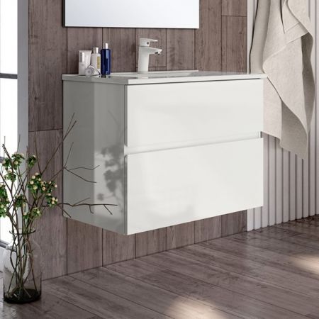 Mobile bagno sospeso Londres con 4 cassetti 140x45x59 cm colore bianco laccato