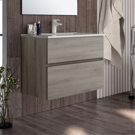 Mobile bagno sospeso Bolton con 2 cassetti 60x45x48 cm colore rovere grigio ghiaccio