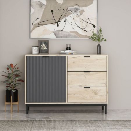 Credenza Misti con vetrina 4 ante e 2 cassetti in legno massiccio colore bianco e rovere