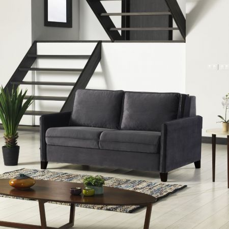 Divano letto Kriog 3 posti con rete elettrosaldata con bracciolo squadrato e piedini quadrati in tessuto Roma 23 grigio