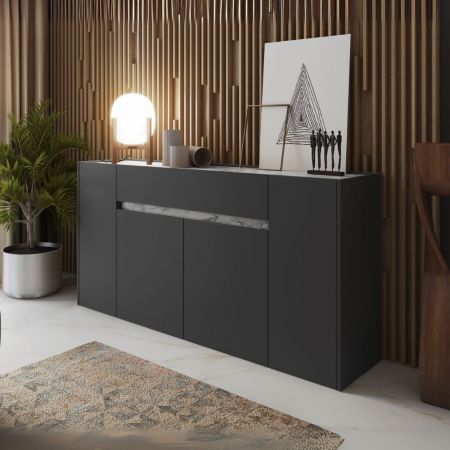 Credenza Luna XXL con struttura rovere sonoma e 4 ante bianche