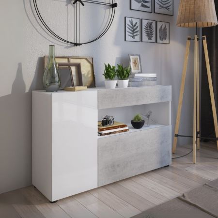 Credenza Luna XXL con struttura rovere sonoma e 4 ante bianche