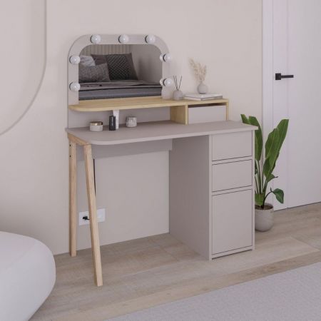 Mobile multiuso Gorki con cassetti light mocha e ripiano carrara bianco