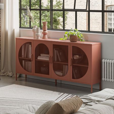 Madia Kale con 4 ante a filo effetto cannettato colore cashmere con maniglie e piedini oro