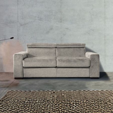 Divano letto Marea 3 posti con rete elettrosaldata materasso 20 cm. in tessuto Aragon 80 grigio chiaro