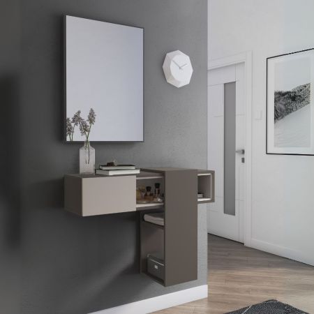 Mobile ingresso Rudolf XL con specchio e scarpiera colore bianco con maniglie nere