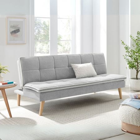Divano letto Lilo con penisola e 2 pouf reversibile in tessuto Vardo G1310 grigio chiaro
