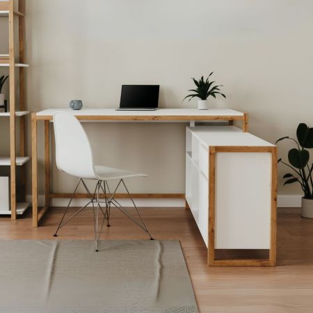 Scrivania con cassetto Nepo rovere bianco 100 cm.