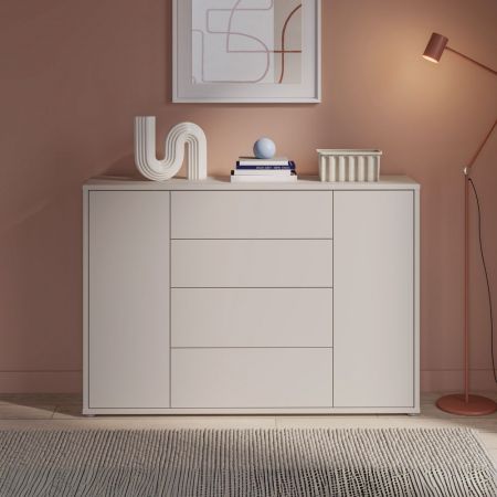 Madia Linz01B 2 ante 2 cassetti con piano e gambe rovere e struttura colore bianco